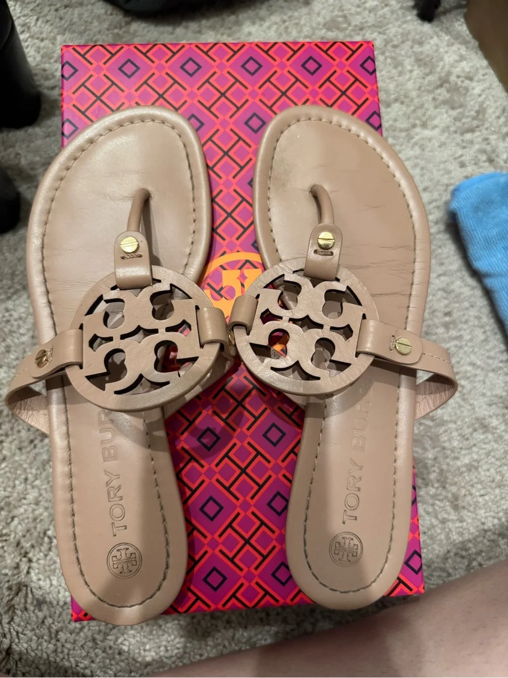 Tory Burch Nude/Tan Miller Logo Thong Sandals